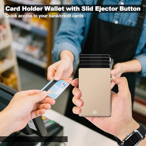 Magnetic Phone Wallet with Adjustable Stand,Pop up Phone Card Holder Quick Access to Bank/Credit Cards, 3.93 * 2.96 * 0.31 Inches Compact Metal Case with RFID Blocking Protection (Titanium Gold) - color: Titanium Gold