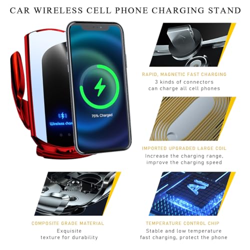 Ohleats Wireless Car Charger Mount, 15W Automotive Electric Wireless Charger Holder, Car Air Vent Mount Bracket Fast Charging for Most Smartphone, Universal Car Accessories (Red) - color: Red
