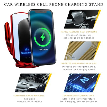 Ohleats Wireless Car Charger Mount, 15W Automotive Electric Wireless Charger Holder, Car Air Vent Mount Bracket Fast Charging for Most Smartphone, Universal Car Accessories (Red) - color: Red