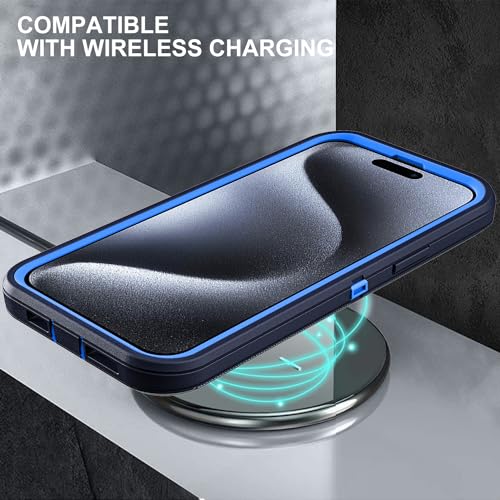 YKHJKLEC for iPhone 15 Pro Case, Military Grade 3 in 1 Heavy Duty Shockproof/Drop Proof/Dust Proof Case with 2Pcs Tempered Glass Screen Protector (Navy Blue) - color: Navy Blue