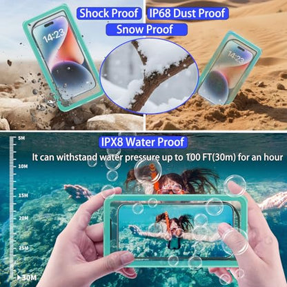 Waterproof Phone Case for Snorkeling with Lanyard IPX8 Underwater Touch/Photo Shockproof Heavy Duty Drop-Proof for iPhone 17 Pro Max/16/15/14 All Cell Phones-Green Shower Phone Case - color: Green