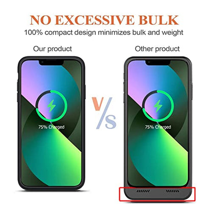 Battery Case for iPhone 13, Upgraded 10000mAh Portable Protective Charging Case with Wireless Charging Compatible with iPhone 13 (6.1 inch) Rechargeable Battery Pack Charger Case with Carplay (Black)