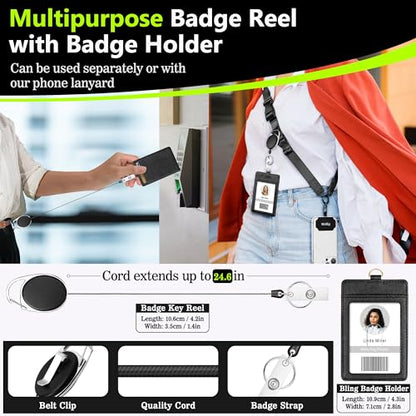 Azrra Phone Lanyard Crossbody with Retractable Badge Holder & Phone Tether