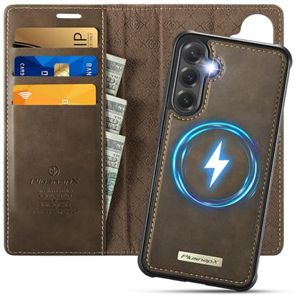 for Samsung Galaxy S25 5G 2in1 Detachable Wallet Case, Brown | Compatible with Magsafe, Magnetic, RFID Blocking Card Holder, Shockproof, Kickstand, Wireless Charging, PU Leather Flip Cover - color: Retro Brown, size: Galaxy S25 - 6.2"