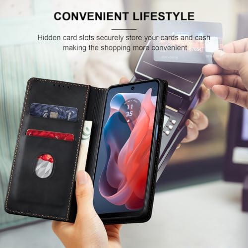 Jasonyu Flip Wallet Case for Moto G Play 4G (2024),Leather Magnetic Folio Cover with Card Holder,Kickstand - TPU Shockproof Durable Protective Phone Case,Black | PU Leather Magnetic Folio Cover,with Card Holder,Kickstand,TPU Shockproof,Durable,Protective