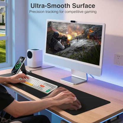 Mouse Pad with Wireless Charging & Foldable Phone Holder, 27.5"x11.8" Black - color: Black-Phone Holder-27.5"x11.8"