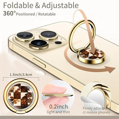 Cell Phone Ring Holder, Cute Phone Ring Grip Stand, 360°Rotation Funny Metal Kickstand Finger Grip Plaid Cute Cowhide - color: Plaid Cute Cowhide