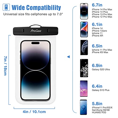 ProCase 2 Pack Waterproof Phone Pouch, Underwater Phone Case Up to 7", Dry Bag for iPhone 17 Air 16 15 14 13 Pro Plus Max, Galaxy S24 S23 S22 Ultra Pixel, Beach Essentials -Clear & White - color: Clear/White