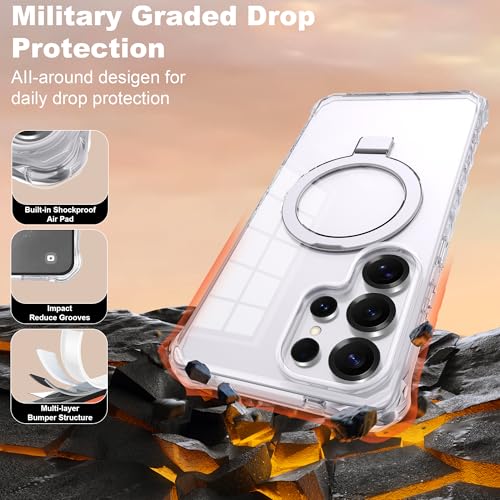 Compatible with Clear Samsung Galaxy S25 Ultra Case 6.9'' with Magnetic Ring Stand [Compatible with Mag-Safe] Military-Grade Wave Frame Phone Case for S25 Ultra, Clear - color: Clear, size: Samsung Galaxy S25 Ultra