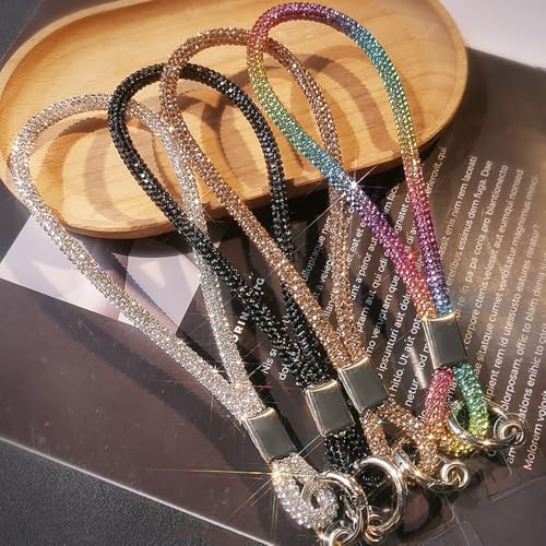 RUIYDZ 4pcs Luxury Diamond Phone Wrist Strap, Cell Phone Lanyards for Women, Short Phone Lanyard with Phone Tether Tab, Glitter Phone Strap Wrist Lanyard, Multicolor, Gold, Silver, Black