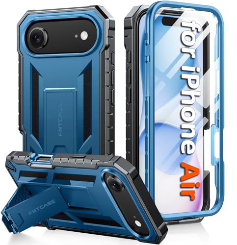 FNTCASE for iPhone Air Case with Built-in Screen Protector and Kickstand | 20FT Military-Grade Drop Protection, Anti-Slip Matte Textured, Rugged Heavy Duty Shockproof TPU Protective Phone Cover - color: Blue, size: For Iphone Air (6.5 Inch)