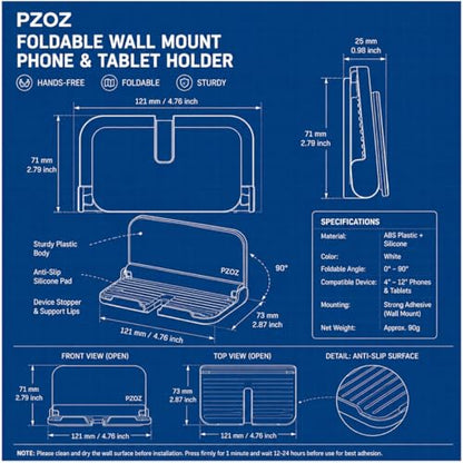 pzoz Foldable Wall Phone Holder, Adhesive Phone & Tablet Wall Mount Stand