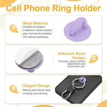 12Pcs Phone Ring Holder (0.7 Inch) - Adhesive Round Shaped Phone Finger Grip Hook Smartphones Keychain Ring Charm Loop for DIY Tablet Case Accessories, Purple - color: Purple