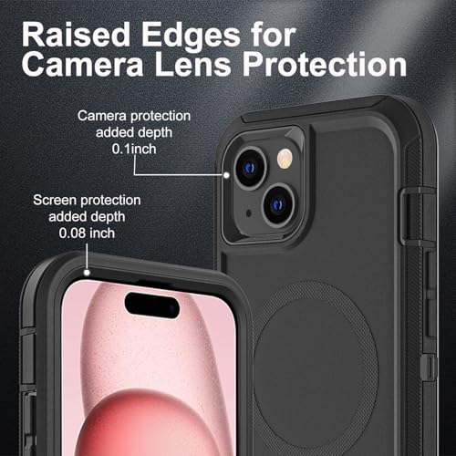 YKHJKLEC for iPhone 15 Case, Compatible with Magsafe, Military Grade 3 in 1 Heavy Duty Shockproof/Drop Proof/Dust Proof Case with 2Pcs Tempered Glass Screen Protector (New-Black/Black) - color: New-Black/Black