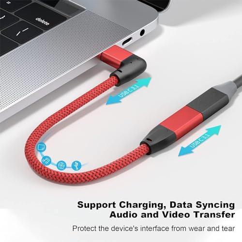 Right Angle USB C Extension Cable 0.6FT, USB-C 3.2 Male to Female Cable - color: RED, size: 0.6FT