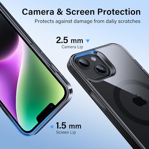 Supdeal Magnetic Clear Case for iPhone 14 Plus, [Compatible with MagSafe] [Non Slip Bumper & Not Yellowing] Military Grade Shockproof Transparent Silicone Phone Cover, 6.7", Black - color: Black, size: iPhone 14 Plus
