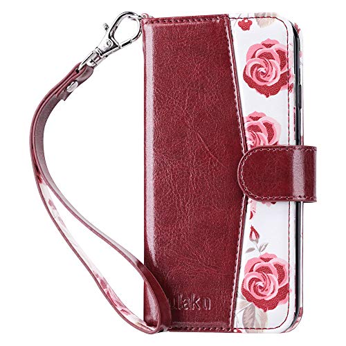 ULAK for iPhone SE 3(2022)/SE(2020)/8/7 Wallet Case Card Holder, Black | Premium PU Leather Flip Case with Kickstand Card Slots [RFID Blocking] Wrist Strap, Durable Shockproof Cover 4.7 Inch - color: Burgundy