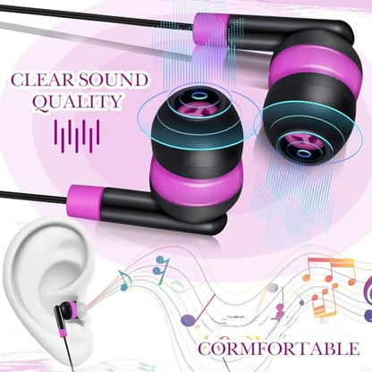 Kanayu 100 Pack Wired Earbuds Bulk for Classroom, No Mic 3.5mm, Pink - color: Pink