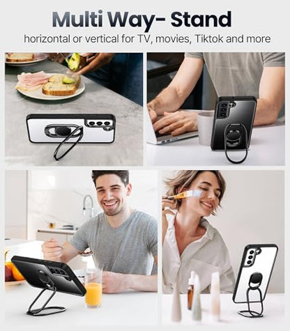 Shields Up for Samsung Galaxy S21 Plus Case with Stand, Galaxy S21 Plus Case Clear with Double Ring Holder [Adjustable & Foldable] Shockproof Protective Cover - Clear Black - color: Black, size: Galaxy S21 Plus