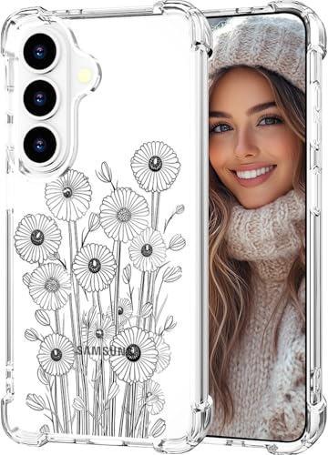 Hungo Compatible for Samsung Galaxy S26 Case, Thin Slim Cute Girly Skin Cases Protector with Airbag Bumper for Women Girls (Clear Black Floral Wild) - color: Clear Black Floral Wild, size: Galaxy S26