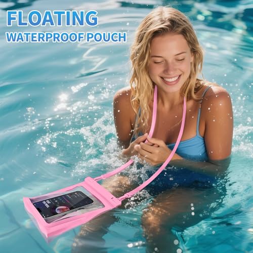 PEDVSTY Large Waterproof Phone Pouch with Sealing Strip, Floating Dry Bag | Adjustable Lanyard, Waterpark Kayak Pool Beach Essentials, Fit iPhone 17 16 Pro Max Galaxy S26 S25 Ultra All Phones, Hot Pink - color: Hot Pink, size: Large (Up to 8.5")