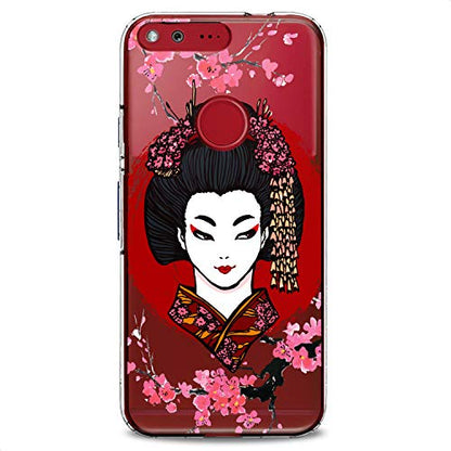 TPU Case Compatible for Google Pixel 9 8 Pro 7a 6a 5a XL 4a 5G 2 XL 3 XL 3a Japan Beauty Soft Sacura Cute Design Print Flexible Silicone Slim fit Flowers East Geisha Makeup Clear Blossom - color: Japan Beauty