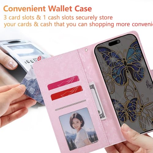 UEEBAI Wallet Case for iPhone 17 Pro Max, Leather Phone Cover Kickstand RFID Blocking Flip Case Card Slots Wrist Strap Relief Engraved Pattern Magnetic Closure Flower Folio Wallet, Blue Butterfly - color: Blue Butterfly, size: iPhone 17 Pro Max