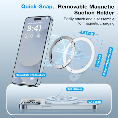 Magnetic Suction Cup Phone Mount with MagSafe, Silicone Hands-Free Grip Holder for iPhone Case and Android, Mirror Shower Phone Stand for Makeup FaceTime Gym Kitchen Bathroom, Baby Blue - color: Baby Blue