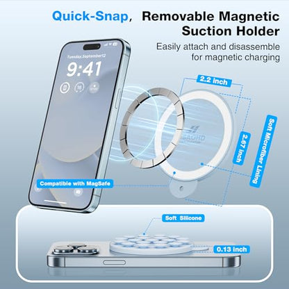 Magnetic Suction Cup Phone Mount with MagSafe, Silicone Hands-Free Grip Holder for iPhone Case and Android, Mirror Shower Phone Stand for Makeup FaceTime Gym Kitchen Bathroom, Baby Blue - color: Baby Blue