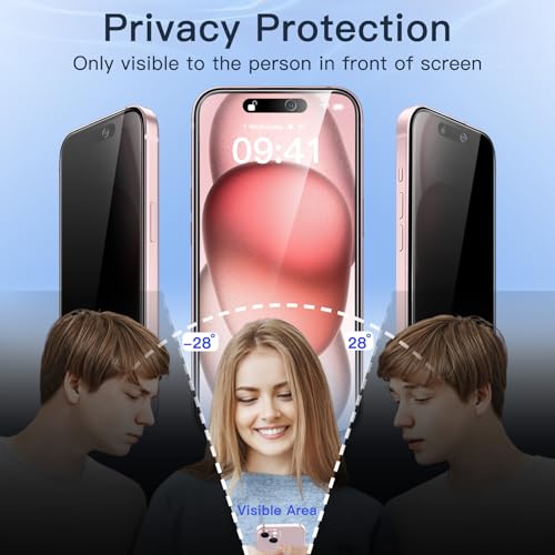JETech Privacy Screen Protector for iPhone 15, 2-Pack - size: iPhone 15