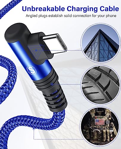 USB to USB C Cable 3.1A Fast Charge Right Angle CarPlay 6.6ft 2-Pack Blue - color: Blue, size: 6.6ft+6.6ft