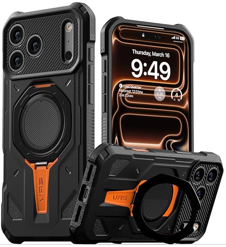 VRS DESIGN Quickstand Pro for iPhone 17 Pro Max Case (2025), [Magnetic Charging Compatible] Strong Magnet Ring Kickstand, Heavy Duty Rugged Shockproof Protective Cover (Matte Black) - color: Matte Black