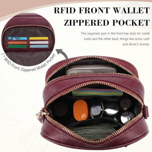 Small Crossbody Bags for Women, RFID Phone Purse with Card Slots, Triple Compartments Lightweight Shoulder Bag - color: 6-red