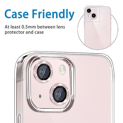 for iPhone 13 Mini & iPhone 13 Camera Lens Protector, Bling Glitter 9H Tempered Glass Camera Cover Anti Scratch Shockproof Screen Protector Individual Ring - 2Pcs Glitter Pink - color: Pink Glitter