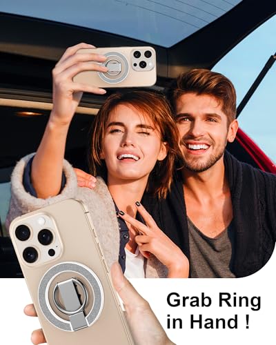 iPhone 17 Magnetic Phone Stand Ring Holder, MagSafe Finger Ring Magnet Grip - color: Silver Bling