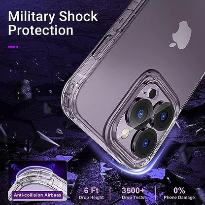5 in 1 Clear Case for iPhone 14 Plus 6.7", with 2-Pack Screen Protector and Camera Lens Protector, Non-Yellowing Shockproof Bumper Phone Cover, Full Coverage Tempered Glass Film - size: FOR iPhone 14 Plus