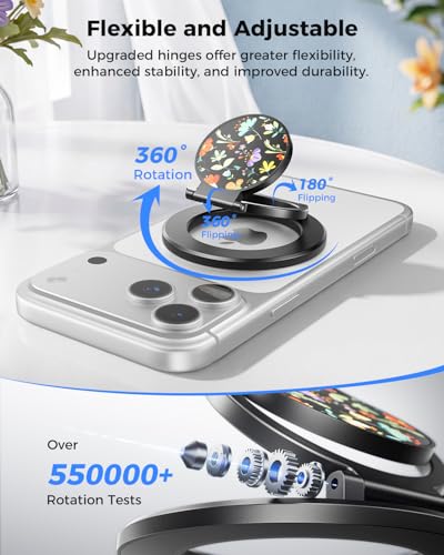SUPERONE Dual-Side MagSafe Phone Grip, Floral Pattern Kickstand for MagSafe - color: BK-FLOWER