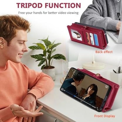 for Samsumg Galaxy S26 Ultra Wallet Case, Detachable Magnetic Phone Case,Faux Leather Strap Wallet,with RFID Blocking,Zipper Card Holder,Shoulder Straps (Red) - color: Red, size: Samsumg Galaxy S26 Ultra
