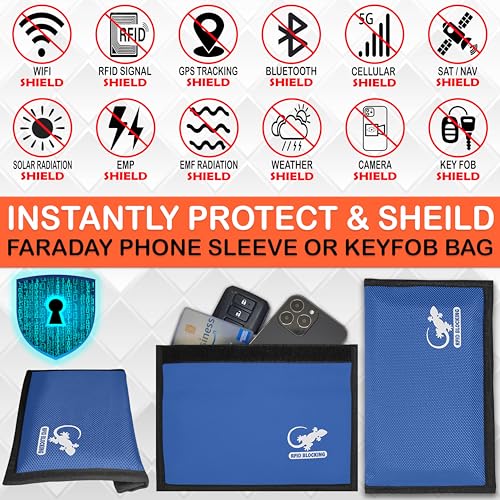 Gecko Travel Tech Faraday Bag Anti-Tracking GPS RFID Car Key Signal Blocker Wallet Shielding Pouch Protective Case for Cell Phone Car Key FOB, Data Privacy, Electronic Device Security (LIGHT BLUE) - color: LIGHT BLUE