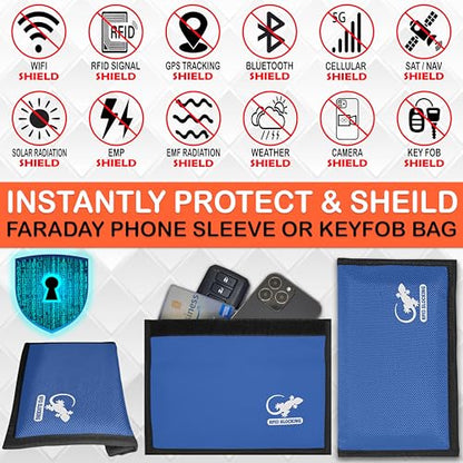 Gecko Travel Tech Faraday Bag Anti-Tracking GPS RFID Car Key Signal Blocker Wallet Shielding Pouch Protective Case for Cell Phone Car Key FOB, Data Privacy, Electronic Device Security (LIGHT BLUE) - color: LIGHT BLUE