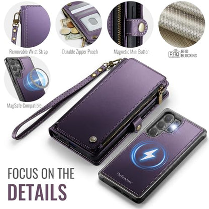 Defencase for Galaxy S26 Ultra Case Wallet Compatible with Magsafe, Purple | Magnetic Detachable, RFID Bolcking Card Holder, Zipper Strap, PU Leather Drop-Proof Phone Cover for Samsung Galaxy S26 Ultra - color: (Detachable with Magsafe)-Purple