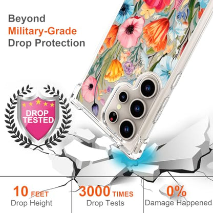 Hungo Galaxy S24 Ultra Case for Women Clear Design Cute,Girly Girls Case Compatible with Samsung Galaxy S24 Ultra Blooming Wild Spring Garden Flowers Grasses Florals Leaves - color: Blooming Wild Flowers