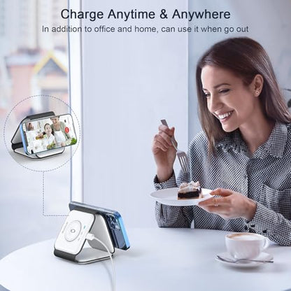 3 in 1 Wireless Charging Station for Apple,Foldable Magnetic Travel Charger - color: moon white