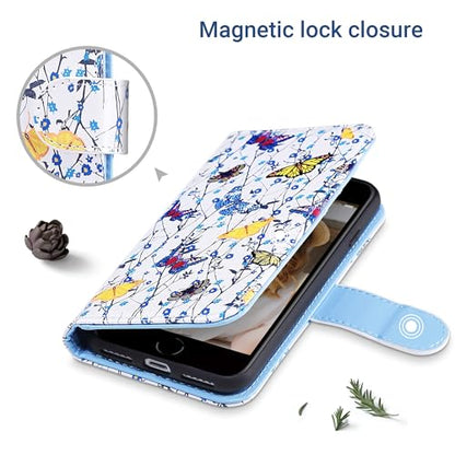 ULAK for iPhone SE 3(2022)/SE(2020)/8/7 Wallet Case Card Holder, Butterfly | Premium PU Leather Flip Case with Kickstand Card Slots,RFID Blocking,Wrist Strap, Durable Shockproof Cover 4.7 Inch - color: Butterfly