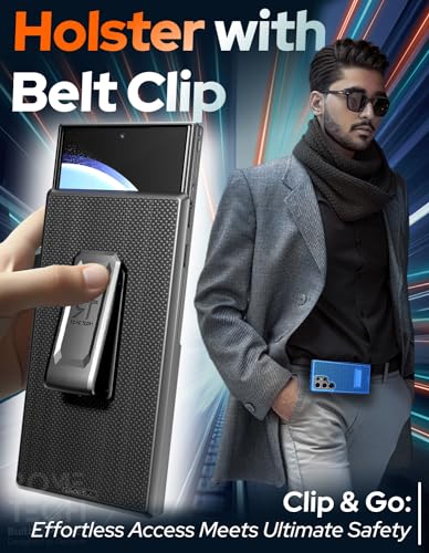 Designed for Samsung Galaxy S24 Ultra Case with Belt Clip Holster | Rugged Cover with Strong Magnet & Kickstand Heavy Duty Combo - Black - color: Black, style: Galaxy S24 Ultra