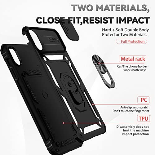 for iPhone Xs Max Case with Camera Lens Cover HD Screen Protector, Dual Layer Military Grade Drop Protection Magnetic Ring Holder Kickstand Protective Phone Case for iPhone Xs Max 6.5 inch (Black) - color: Black with camera cover Military-Grade 2nd gen