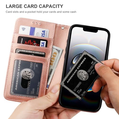 Bocasal Detachable Wallet Case Card Holder for iPhone 17e/16e, Rose Gold | RFID Blocking Kickstand Card Slots Holder PU Leather Magnetic Shockproof Wrist Strap Removable Flip Protective Cover 6.1 inch - color: Rose Gold