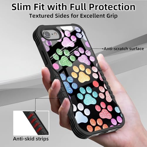 Protective Case Compatible with iPhone se 2022 2023 6/7/8 - Dog Paw | Hard PC Back Soft TPU Frame, Anti-Slip Shockproof, Stylish Printed Phone Cover Suitable for Men and Women - color: Colorful Dog Paw