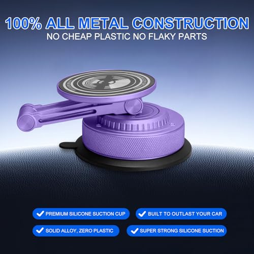 All-Metal Alloy Long Arm Magnetic Suction Cup Car Phone Mount(Purple) - color: Purple