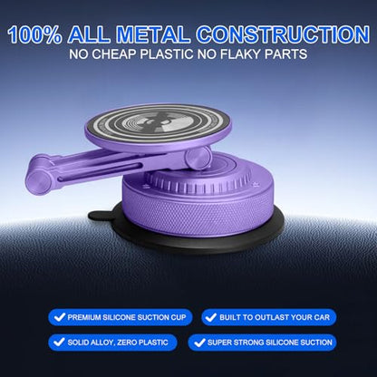 All-Metal Alloy Long Arm Magnetic Suction Cup Car Phone Mount(Purple) - color: Purple
